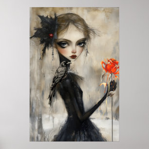 Póster Raven Red Rose, Chica gótico