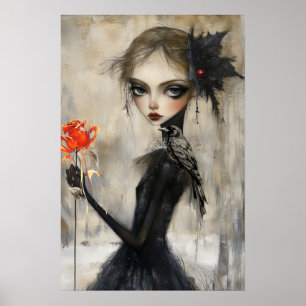 Póster Raven Red Rose, Chica gótico