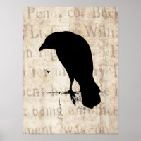 Raven Silhouette - Vintage Retro Ravens & Crows