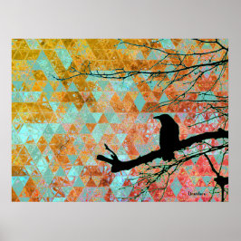 Póster Raven sobre el árbol y el viejo cielo de tejido