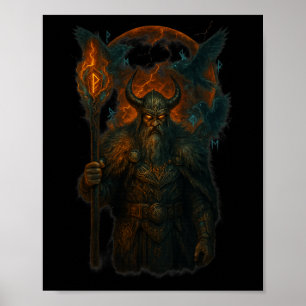 Póster Raven Viking Halloween Diseño Norse Sorcerer Moon