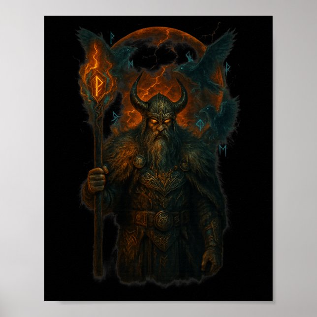 Póster Raven Viking Halloween Diseño Norse Sorcerer Moon (Frente)