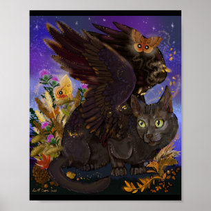 Póster Raven Winged Autumn Magic Cat