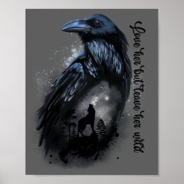 Póster Raven y lobo que aullan en la luna