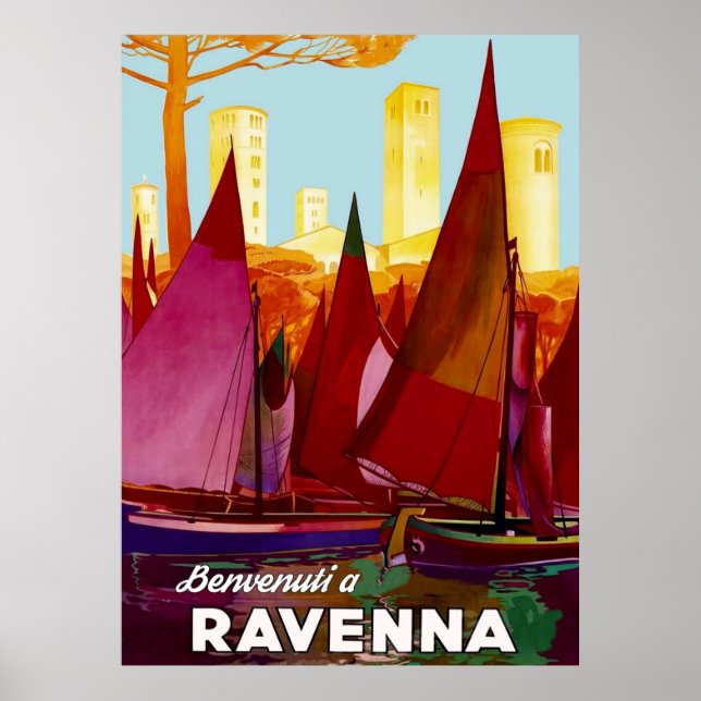 Póster Rávena, Barcos de Vela en Puerto de la Ciudad (Frente)
