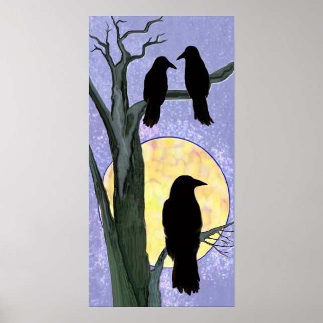 Póster Ravens en un árbol al amanecer (Frente)