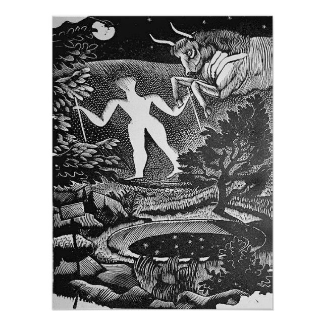 Póster Ravilious - May, Woodcut de Long Man Wilmington, (Anverso)