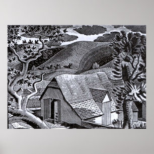 Póster Ravilious - Paisaje Sussex