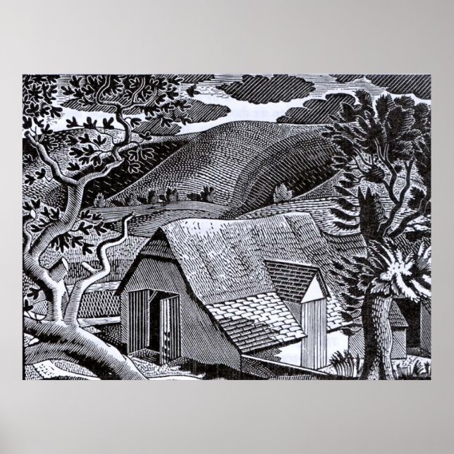 Póster Ravilious - Paisaje Sussex (Frente)