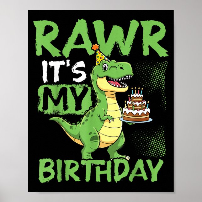 Póster Rawr Es Mi Cumpleaños Divertida Fiesta T-rex  (Frente)