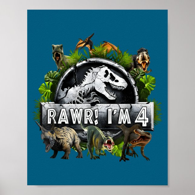 Póster Rawr I'm 4 4th Birthday T Rex Dinosaur Funny Party (Frente)
