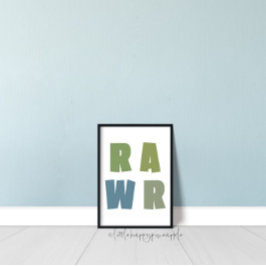 Póster RAWR Kids Room Dinosaur Wall Art