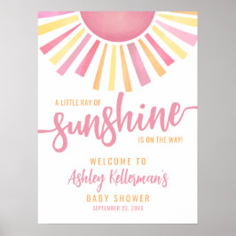 Póster Ray Of Sunshine Pink Sun Baby Shower Welcome Sign