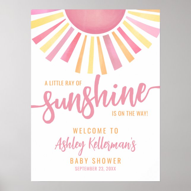 Póster Ray Of Sunshine Pink Sun Baby Shower Welcome Sign (Frente)