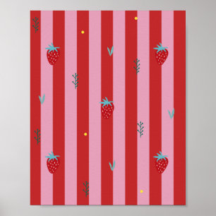 Póster raya roja y rosa, diseño atrevido con fresas