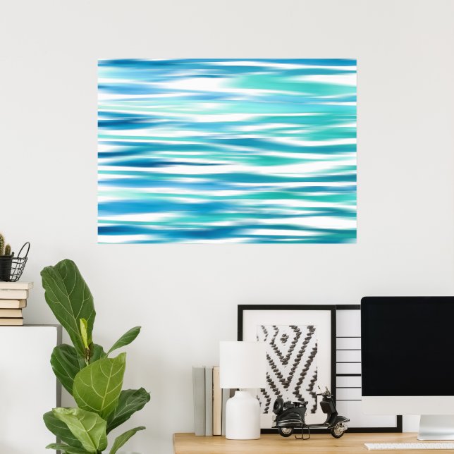 Póster Rayas abstractas turquesa Aqua (Oficina en casa)