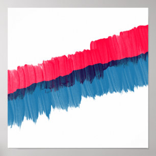 Póster Rayas azules rojas de la acuarela de las