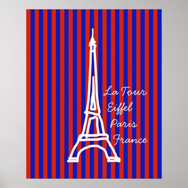 Póster rayas azules rojas Eiffel paris (Frente)