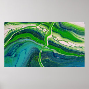 Póster Rayas Azules Verdes Vívidas Modernas Abstractas Fl