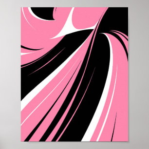 Póster Rayas curvas en negro y blanco sobre fondo rosa