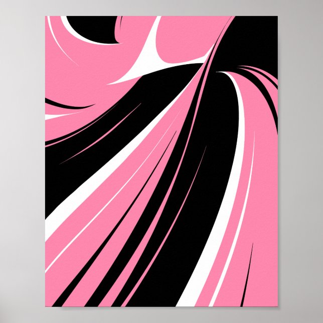 Póster Rayas curvas en negro y blanco sobre fondo rosa (Frente)