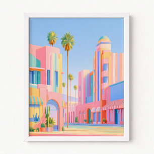 Póster Rayas de Arcoíris Pastel Nostalgia de Los Ángeles