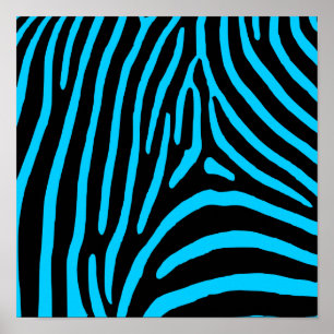 Póster Rayas de cebra negras y aqua