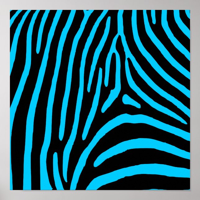 Póster Rayas de cebra negras y aqua (Frente)