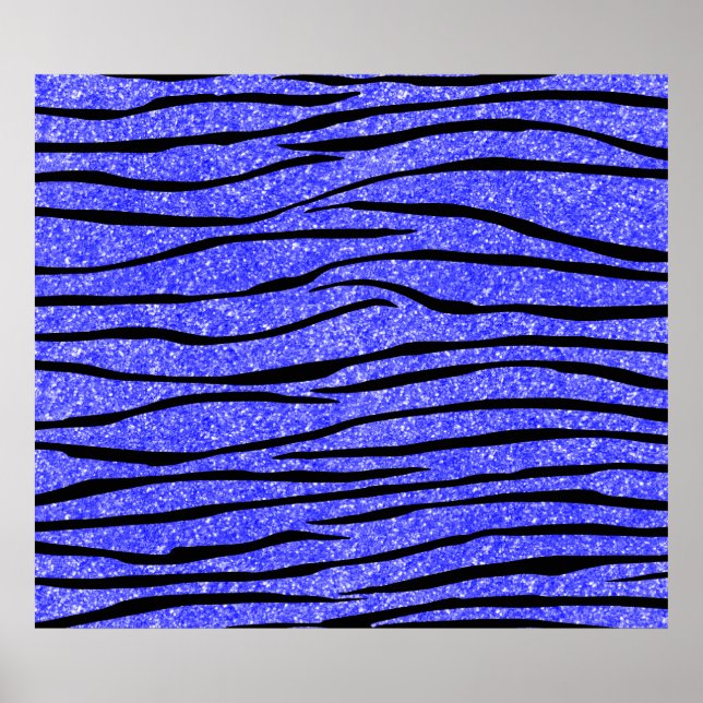 Póster Rayas de cebra purpurina azul neón (Frente)