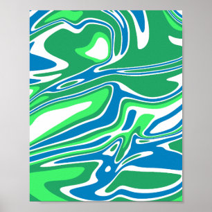 Póster Rayas de mármol verdes y azules fluidas