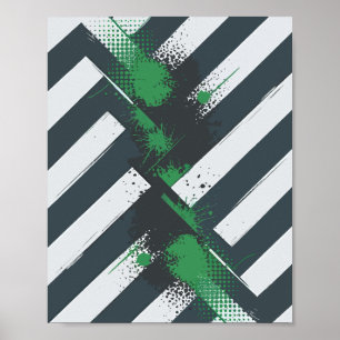 Póster Rayas diagonales con pinturas de pintura verde