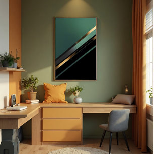 Póster Rayas diagonales en esmeralda profundo y oro