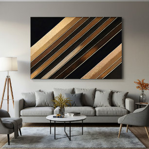 Póster Rayas diagonales negras y doradas con textura lujo