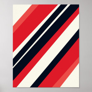Póster Rayas diagonales rojas y negras en beige claro