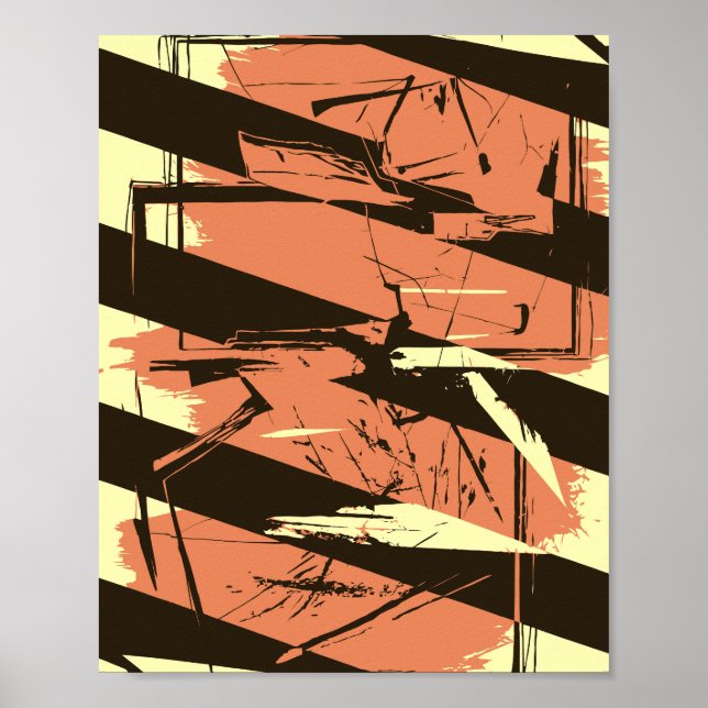 Póster Rayas diagonales y formas fragmentadas (Frente)