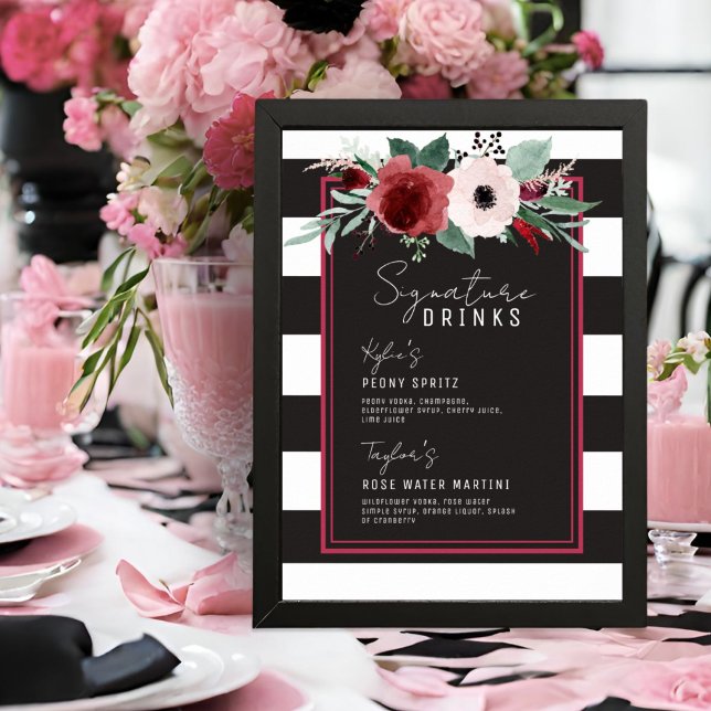 Póster Rayas florales magenta Boda de bebidas con firma (Subido por el creador)