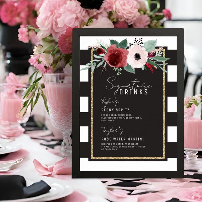 Póster Rayas florales magenta Boda de bebidas con firma (Subido por el creador)