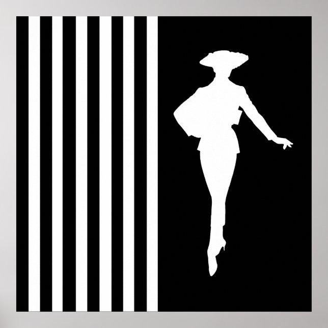 Póster Rayas modernas negras con silueta de moda (Frente)
