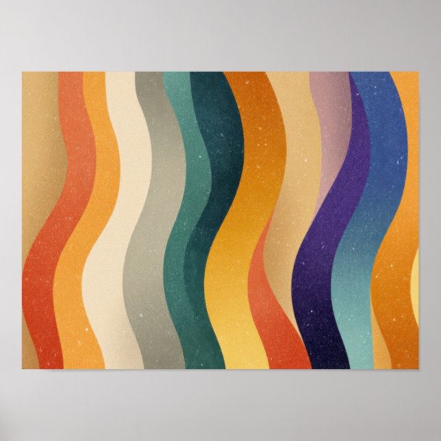 Póster Rayas Onduladas Retro Patrón Abstracto (Frente)