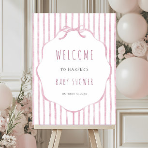 Póster Rayas rosadas con bienvenida para baby shower de n