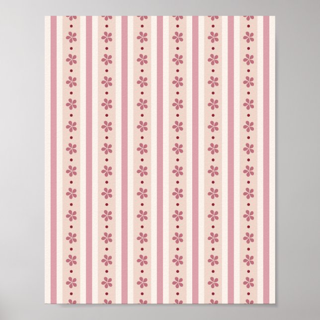 Póster Rayas rosadas y flores (Frente)