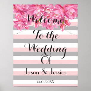 Póster Rayas rosadas y grises de verano boda de encaje fl