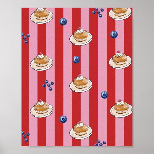 Póster Rayas rosadas y rojas con patrón de pastel (Frente)