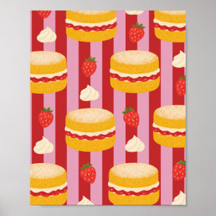 Póster Rayas rosadas y rojas con patrón de pastel
