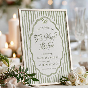 Póster Rayas Verde Salvia Jardín Ensayo de Boda
