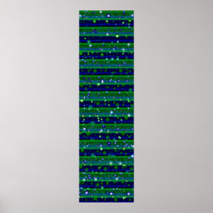 Póster Rayas verdes azules con estrellas y gotas de lluvi