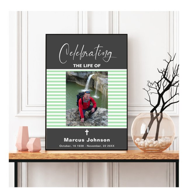 Póster Rayas verdes celebrando la vida Funeral (Subido por el creador)