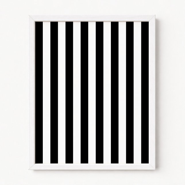Póster Rayas verticales blancas y negras (Black and White Stripes - Vertical - Add your own personalized text message.)