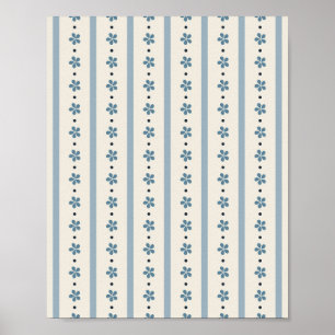 Póster Rayas y Flores Azules y Crema