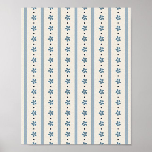 Póster Rayas y Flores Azules y Crema (Frente)